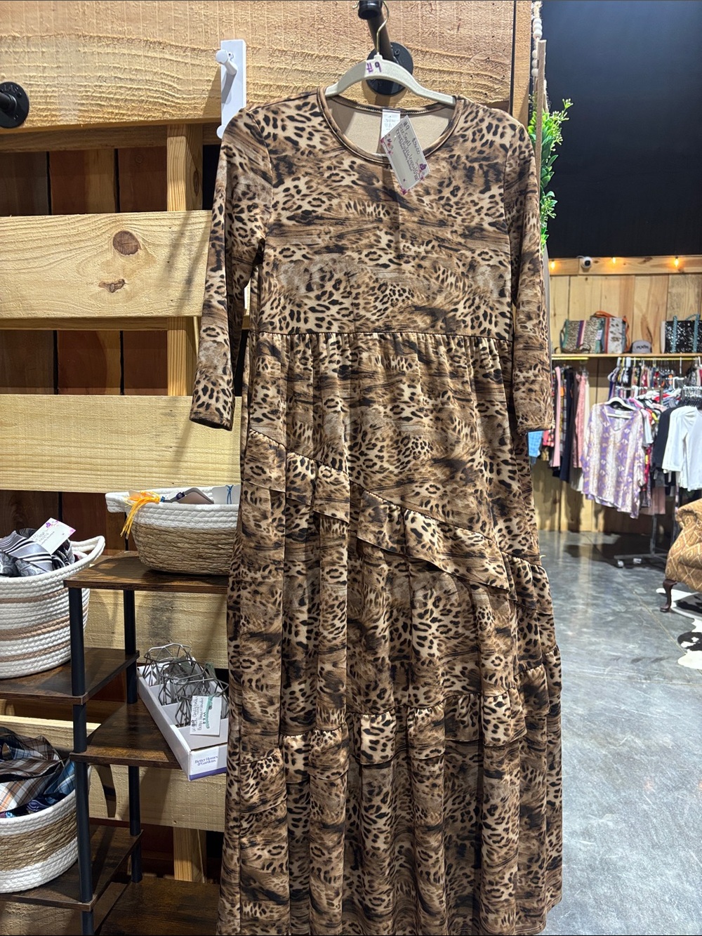 Elegant Animal Print Long Sleeve Dress